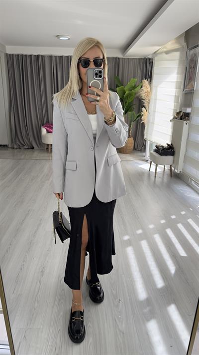 Orjinal Marka Tek Düğme Gri Ceket