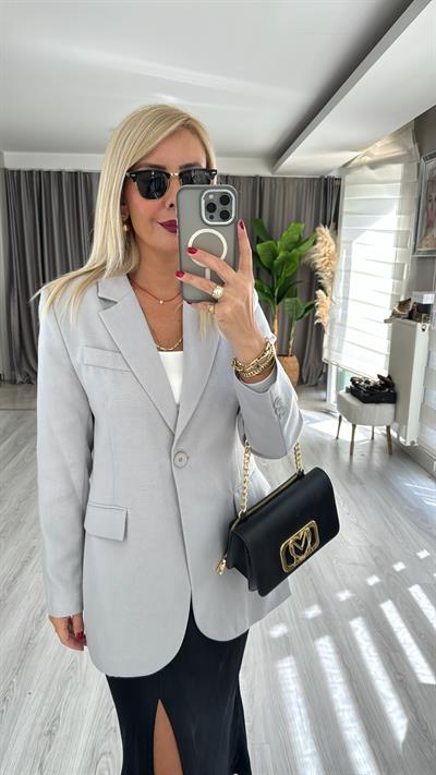 Orjinal Marka Tek Düğme Gri Ceket