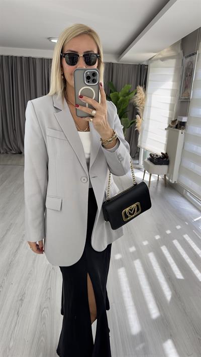 Orjinal Marka Tek Düğme Gri Ceket