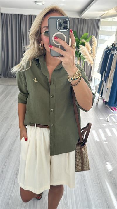 Orjinal Marka Tensel Haki Gömlek
