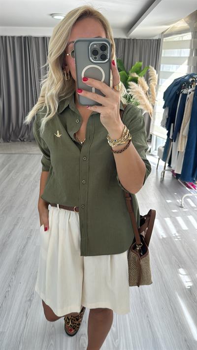 Orjinal Marka Tensel Haki Gömlek