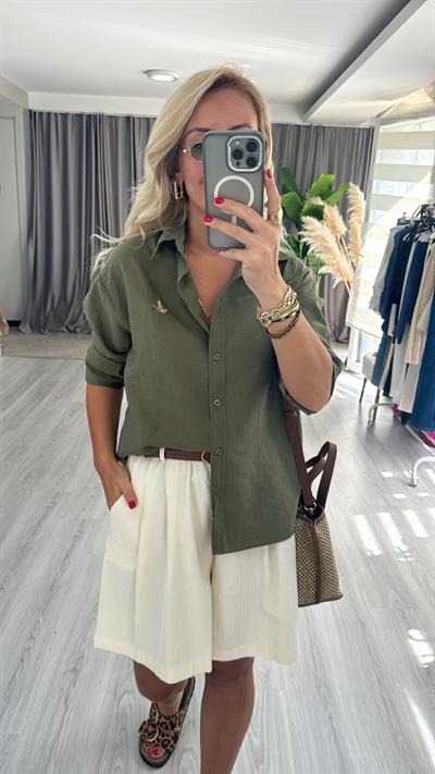 Orjinal Marka Tensel Haki Gömlek