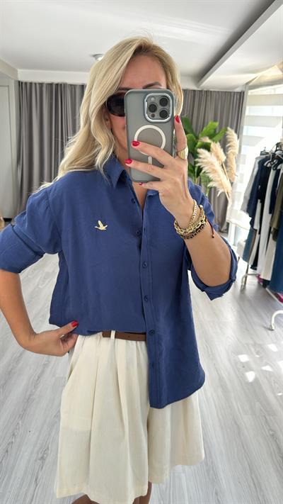 Orjinal Marka Tensel Lacivert Gömlek