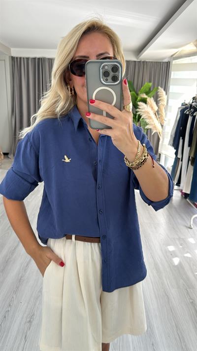 Orjinal Marka Tensel Lacivert Gömlek