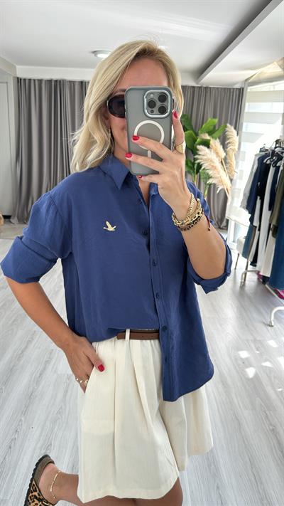 Orjinal Marka Tensel Lacivert Gömlek