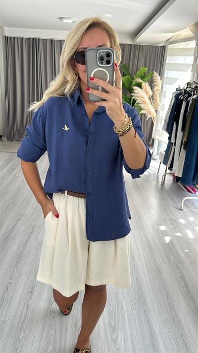 Orjinal Marka Tensel Lacivert Gömlek