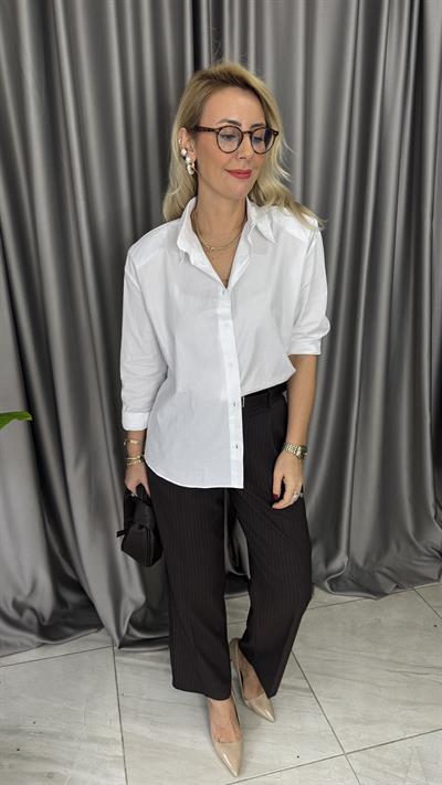 Orjinal Marka Vatkalı Beyaz Poplin Gömlek