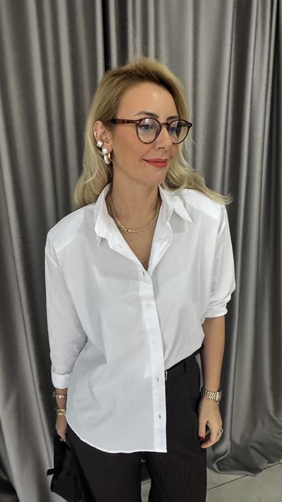 Orjinal Marka Vatkalı Beyaz Poplin Gömlek