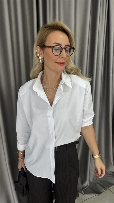 Orjinal Marka Vatkalı Beyaz Poplin Gömlek