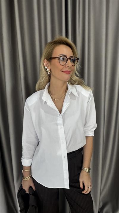 Orjinal Marka Vatkalı Beyaz Poplin Gömlek