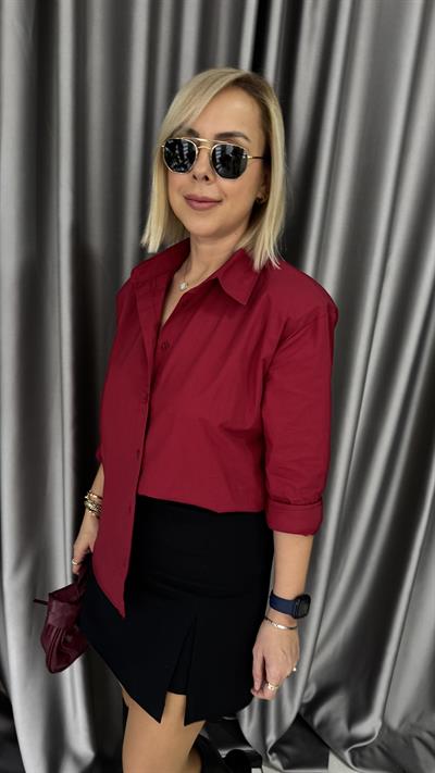 Orjinal Marka Vatkalı Bordo Poplin Gömlek