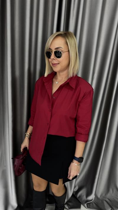 Orjinal Marka Vatkalı Bordo Poplin Gömlek