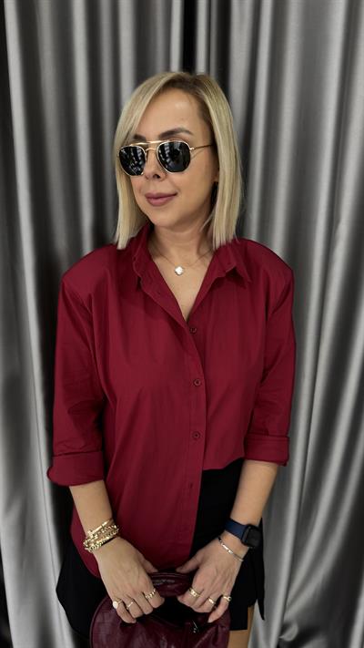 Orjinal Marka Vatkalı Bordo Poplin Gömlek