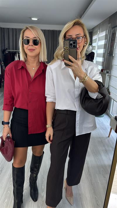 Orjinal Marka Vatkalı Bordo Poplin Gömlek