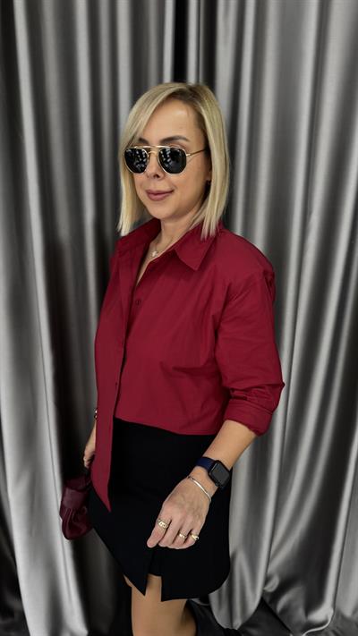 Orjinal Marka Vatkalı Bordo Poplin Gömlek