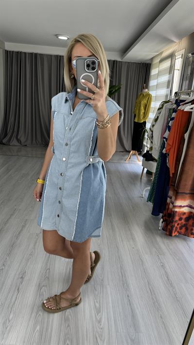 ORJİNAL MODEL ÇİFT RENK JEAN ELBİSE