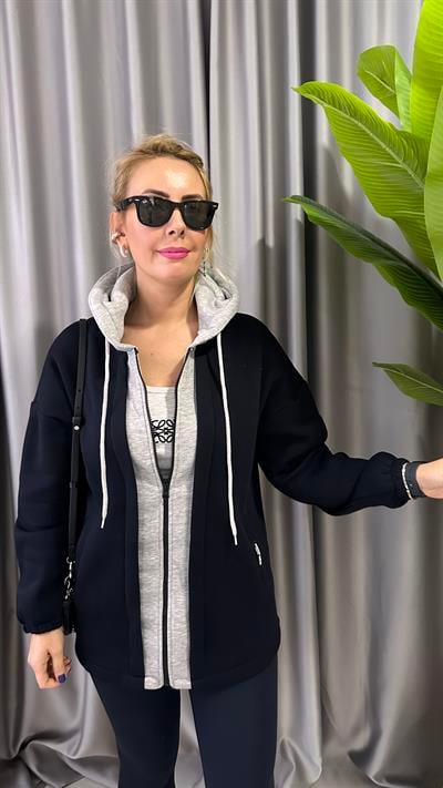 ORJİNAL MODEL FERMUARLI LACİVERT TASARIM SWEAT