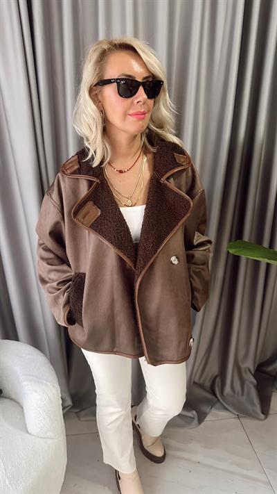 ORJİNAL MODEL İÇİ TEDDY DIŞI SÜET ACI KAHVE KABAN