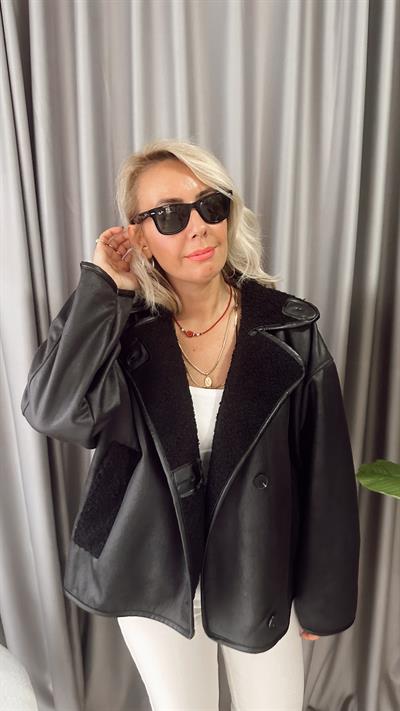 ORJİNAL MODEL İÇİ TEDDY DIŞI SÜET SİYAH KABAN