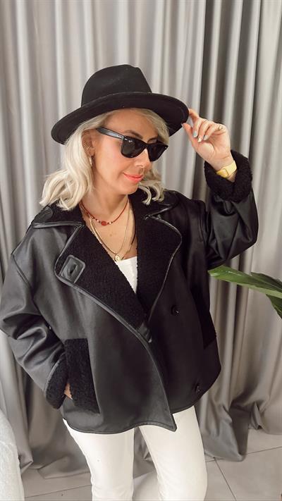 ORJİNAL MODEL İÇİ TEDDY DIŞI SÜET SİYAH KABAN