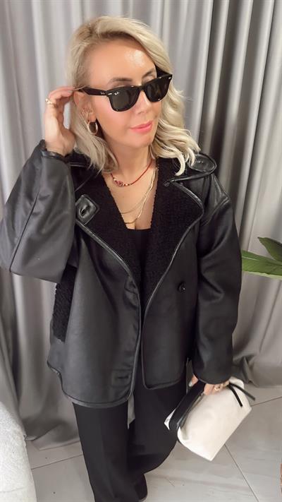 ORJİNAL MODEL İÇİ TEDDY DIŞI SÜET SİYAH KABAN