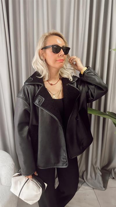 ORJİNAL MODEL İÇİ TEDDY DIŞI SÜET SİYAH KABAN