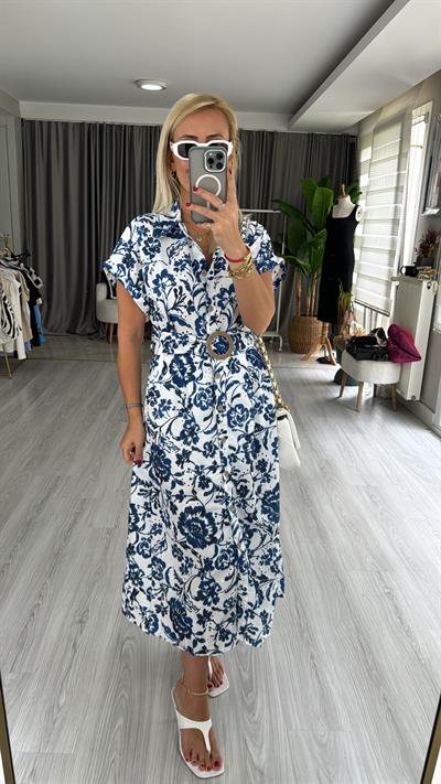 ORJİNAL MODEL KEMERLİ MAVİ FİSTO ELBİSE