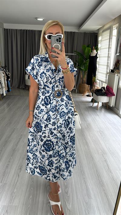 ORJİNAL MODEL KEMERLİ MAVİ FİSTO ELBİSE