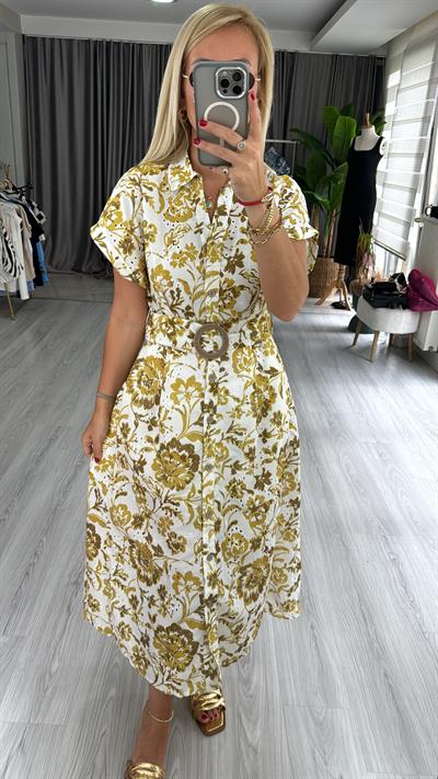 ORJİNAL MODEL KEMERLİ YEŞİL FİSTO ELBİSE