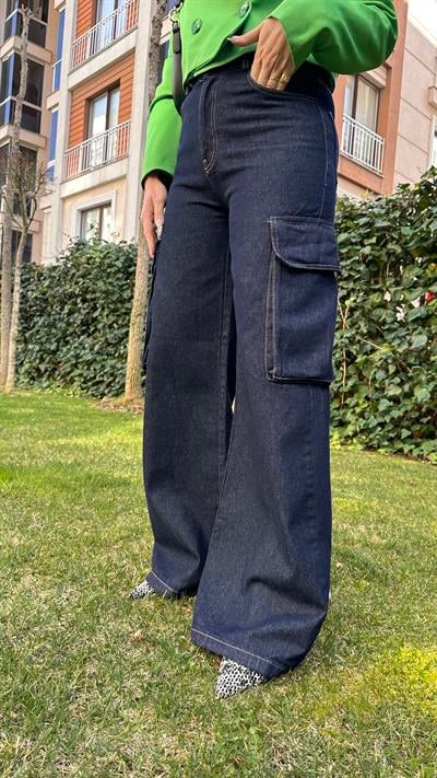 ORJİNAL MODEL KOYU LACİVERT KARGO JEAN PANTOLON