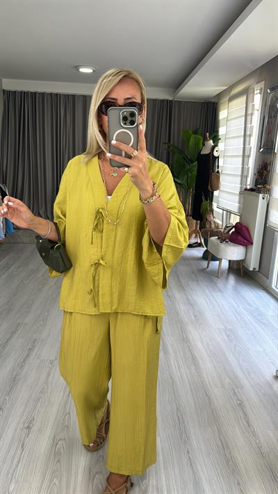 ORJİNAL MODEL ÖNDEN BAĞCIKLI YAĞ YEŞİLİ TAKIM