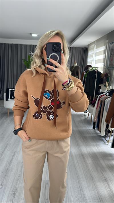 ORJİNAL MODEL ÖNÜ İŞLEMELİ  ŞARDONLU KAHVERENGİ SWEAT