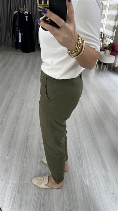 ORJİNAL MODEL, ÖRGÜ KEMERLİ, GABARDİN HAKİ PANTOLON