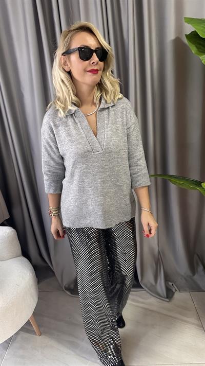 ORJİNAL MODEL POLO V YAKA GRİ TRİKO