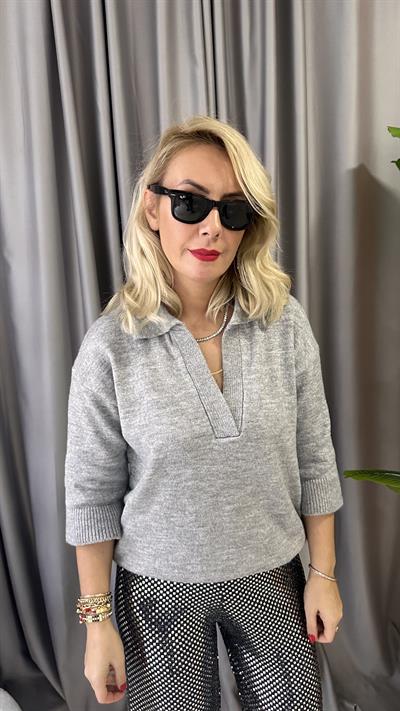 ORJİNAL MODEL POLO V YAKA GRİ TRİKO