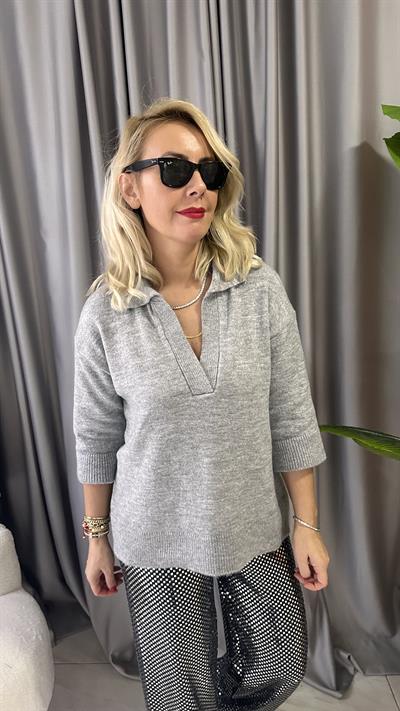 ORJİNAL MODEL POLO V YAKA GRİ TRİKO