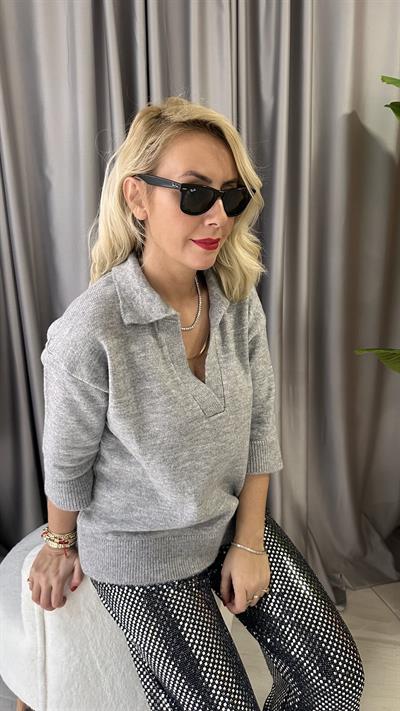ORJİNAL MODEL POLO V YAKA GRİ TRİKO