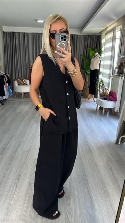 ORJİNAL MODEL SİYAH KETEN TAKIM