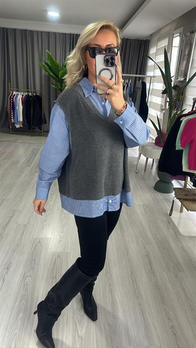 ORJİNAL MODEL SÜETER GARNİLİ POPLİN GÖMLEK