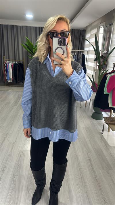 ORJİNAL MODEL SÜETER GARNİLİ POPLİN GÖMLEK