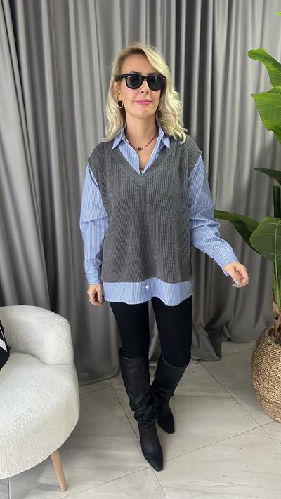 ORJİNAL MODEL SÜETER GARNİLİ POPLİN GÖMLEK