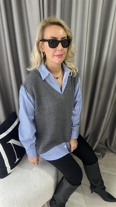 ORJİNAL MODEL SÜETER GARNİLİ POPLİN GÖMLEK