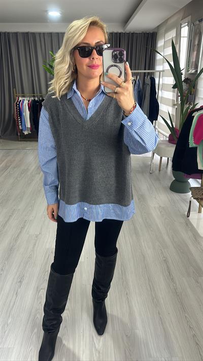 ORJİNAL MODEL SÜETER GARNİLİ POPLİN GÖMLEK