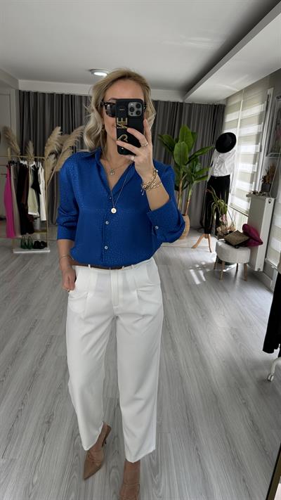 ORJİNAL MODEL TABA KEMERLİ  BEYAZ  LİKRALI KREP PANTOLON