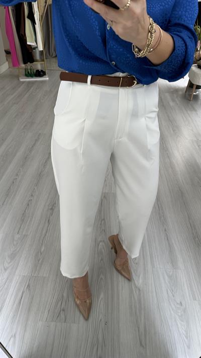 ORJİNAL MODEL TABA KEMERLİ  BEYAZ  LİKRALI KREP PANTOLON
