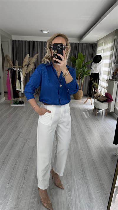 ORJİNAL MODEL TABA KEMERLİ  BEYAZ  LİKRALI KREP PANTOLON