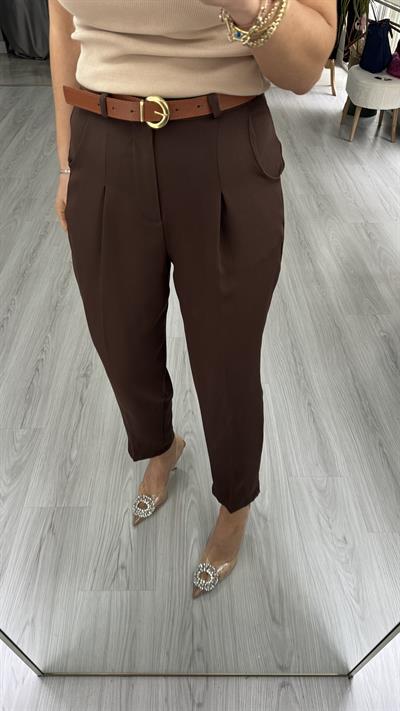ORJİNAL MODEL TABA KEMERLİ  KAHVE LİKRALI KREP PANTOLON