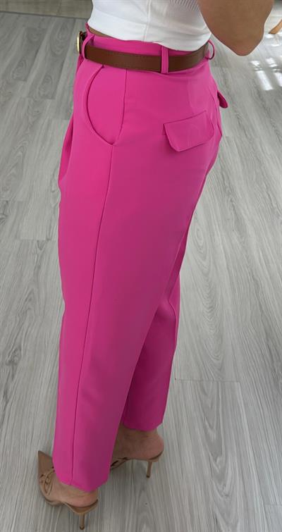 ORJİNAL MODEL TABA KEMERLİ  PEMBE  LİKRALI KREP PANTOLON