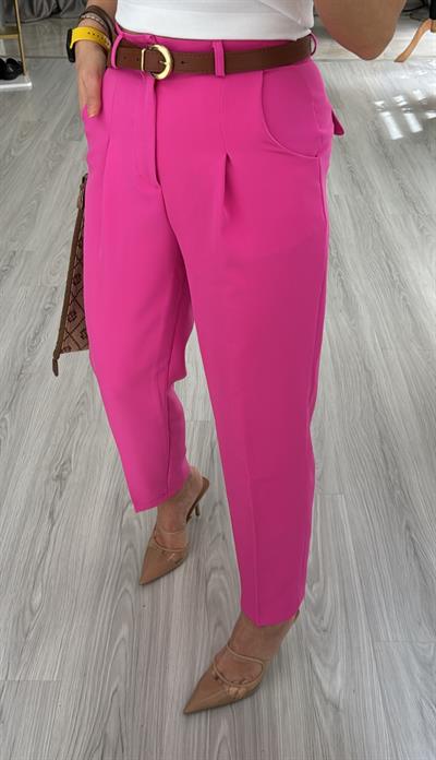 ORJİNAL MODEL TABA KEMERLİ  PEMBE  LİKRALI KREP PANTOLON