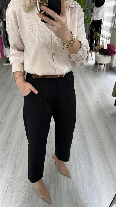 ORJİNAL MODEL TABA KEMERLİ  SİYAH  LİKRALI KREP PANTOLON